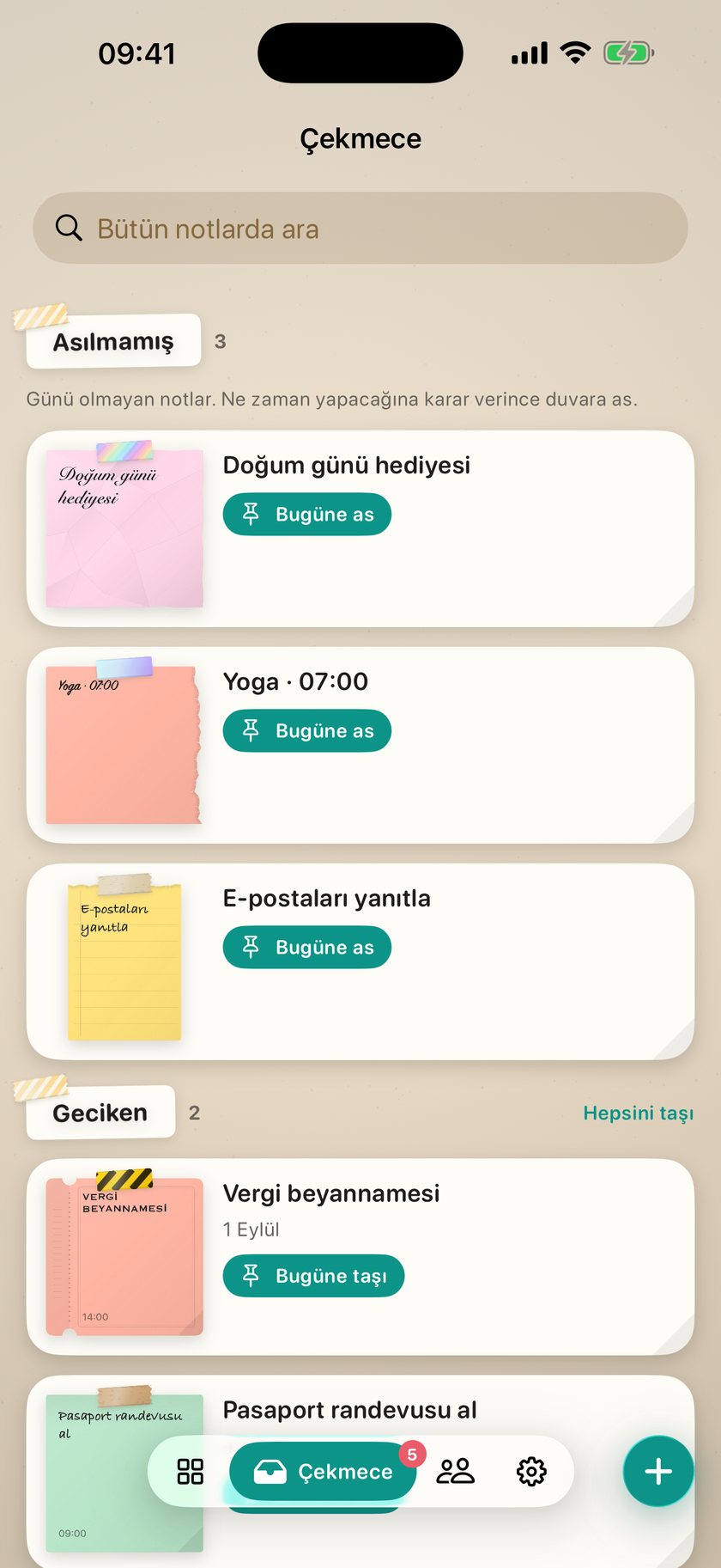 Çekmece: günü olmayan notlar, gecikmiş kağıtlar ve arama alanı